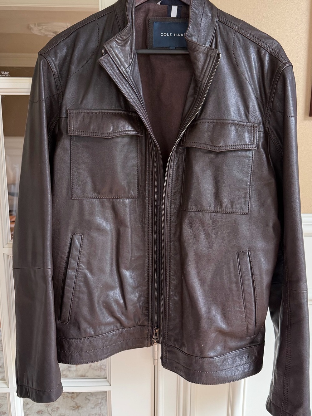 Cole Haan Dark Brown Leather Bomber Jacket